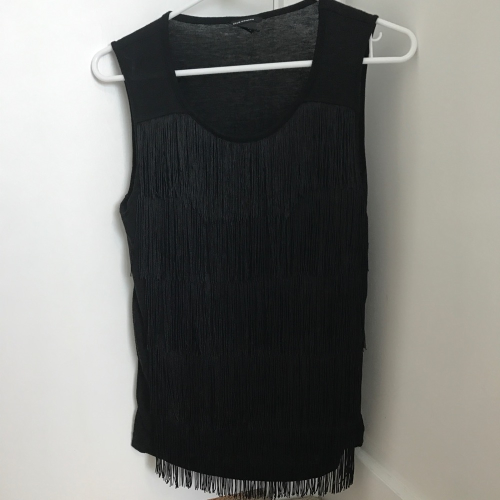Club Monaco Black Fringe Blouse